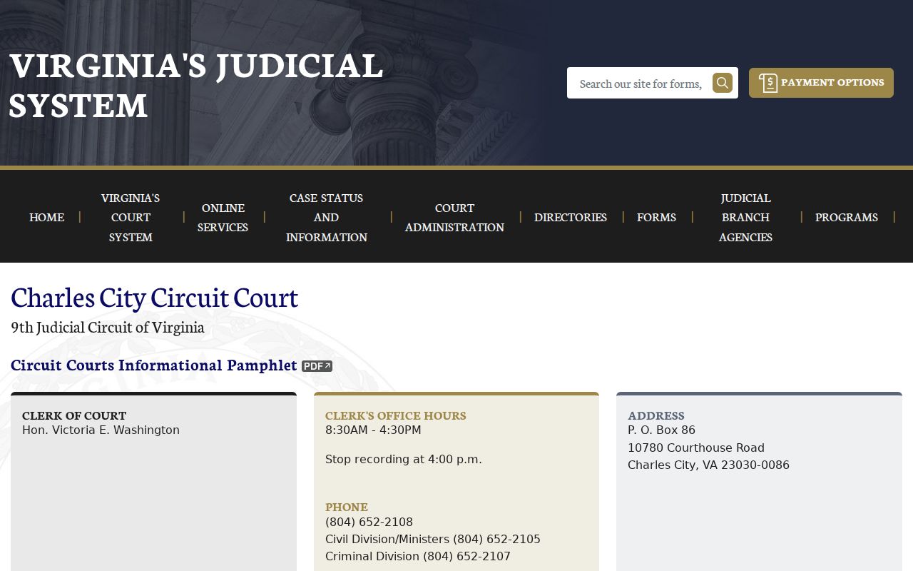 Charles City County Circuit Court information for felony arrest warrant records