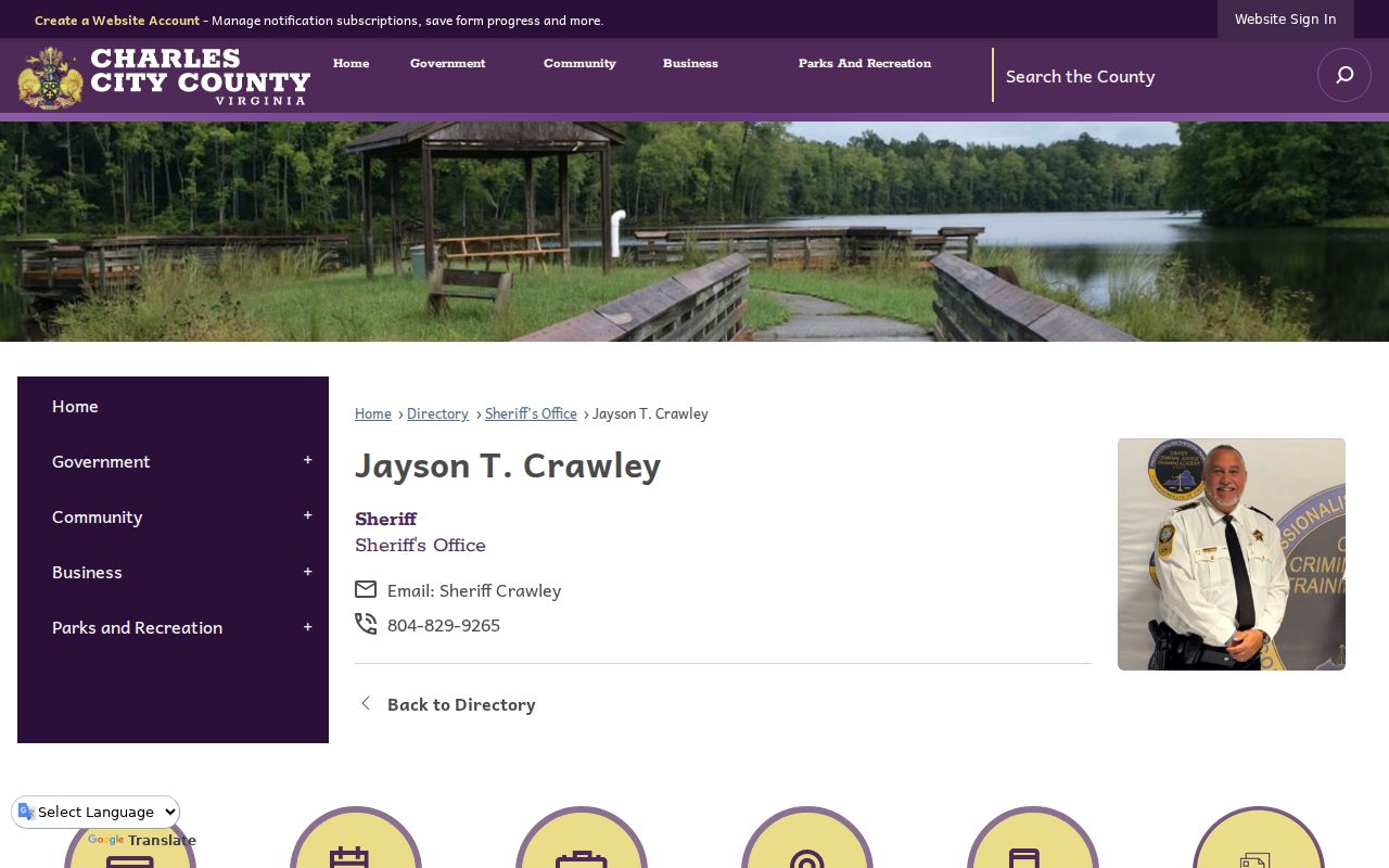 Charles City County Sheriff's Office contact page for active warrant questions