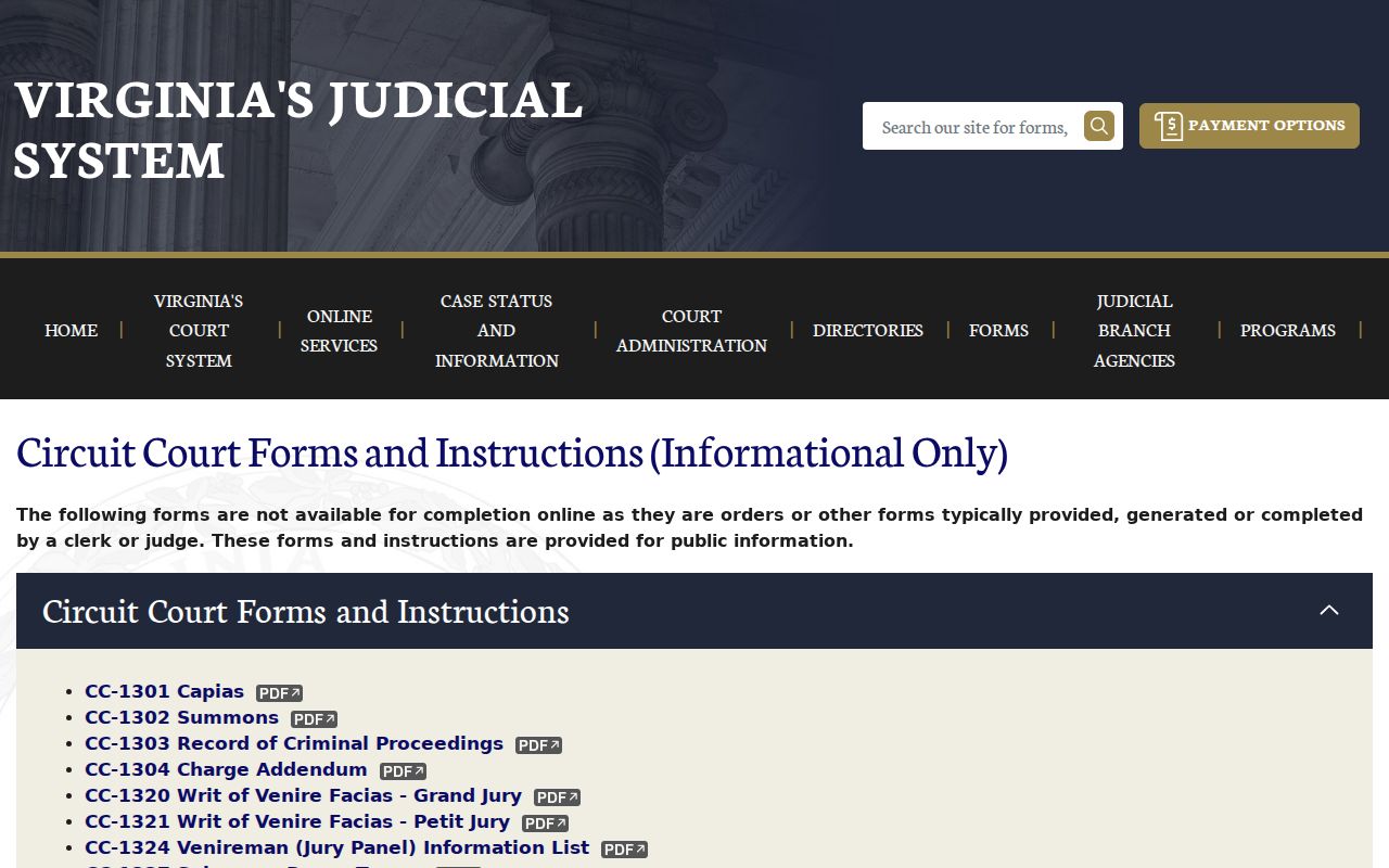Virginia Circuit Court capias form index for Charles City County bench warrant procedure