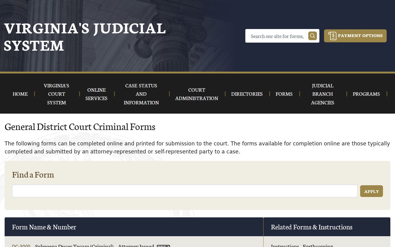 Virginia district criminal forms for Charles City County warrant and capias questions