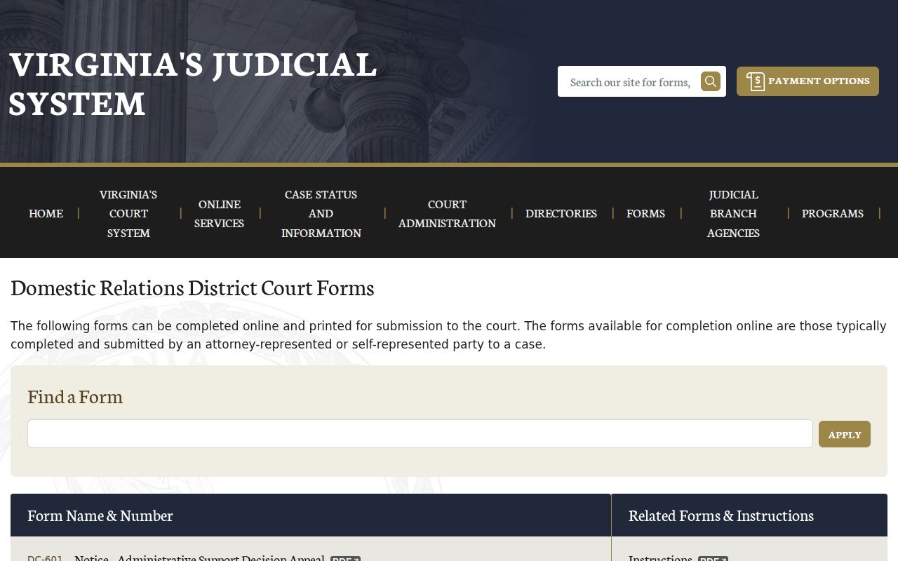 Virginia J&DR show-cause and capias form index relevant to Charles City County bench warrants