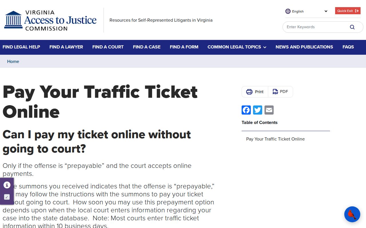 Virginia prepayable traffic-ticket instructions for Charles City County traffic warrants